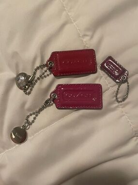 Coach Pink and Red Patent Leather Bag Charms Key Fobs